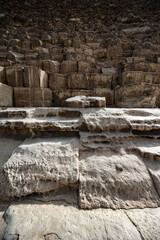 Fototapeta premium Base level stonework of Great Pyramid showing precision in processing of stone blocks, Giza, Egypt