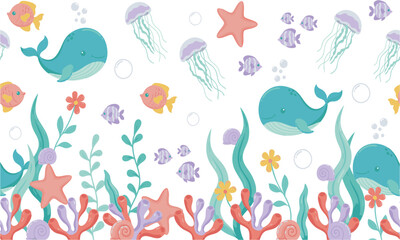 Obraz premium Tropical Marine Animals Seamless Surface Pattern.