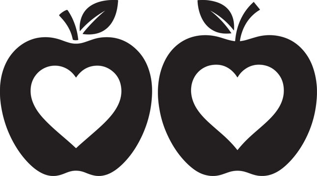 Two abstract apple silhouettes with heart cutouts representing healthy love silhouette romantic positive nutrition minimalist