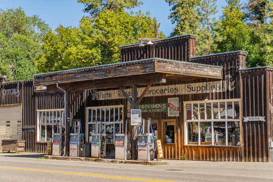 Winthrop, WA, US-August 22, 2025: Downtown main street in the charming cowboy-themed small town.