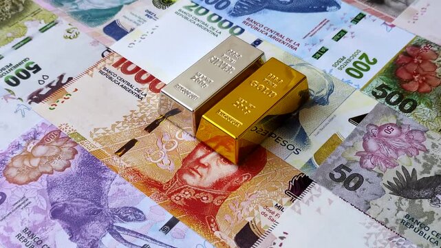Gold and silver bullion or ingots as metals for bank storage, investments, and financial transactions. Gold and silver bars as a backdrop for your design