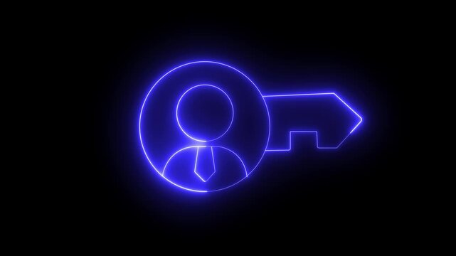 Neon glowing user profile key animation for digital identity and security concepts 4k  video ,