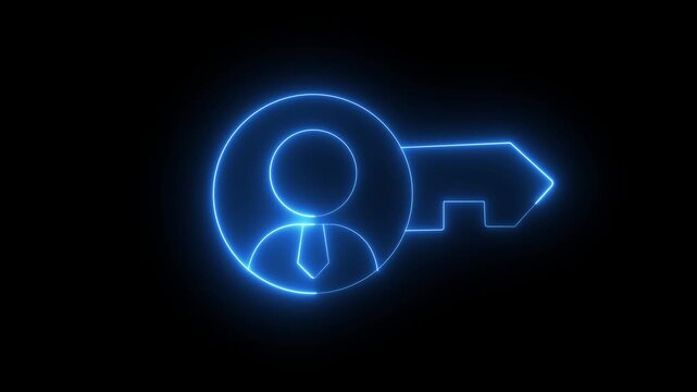 Neon glowing user profile key animation for digital security and identity management 4k  video ,