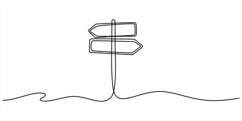 Simple line drawing of a directional signpost with two arrows pointing in opposite directions © Ratna Art_Gallery