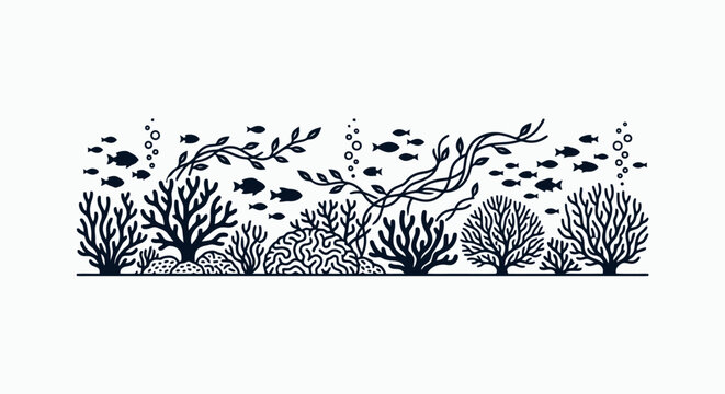 An illustration of various coral reef marine life.