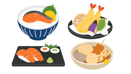Japanese food collection with sushi, tempura, rice bowl and oden © icon_art