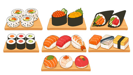 Colorful sushi assortment guide with rolls and nigiri illustration © icon_art