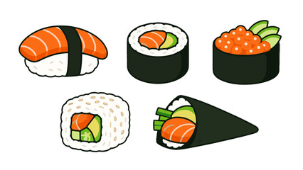 Cute sushi sticker set with rolls nigiri and hand roll © icon_art