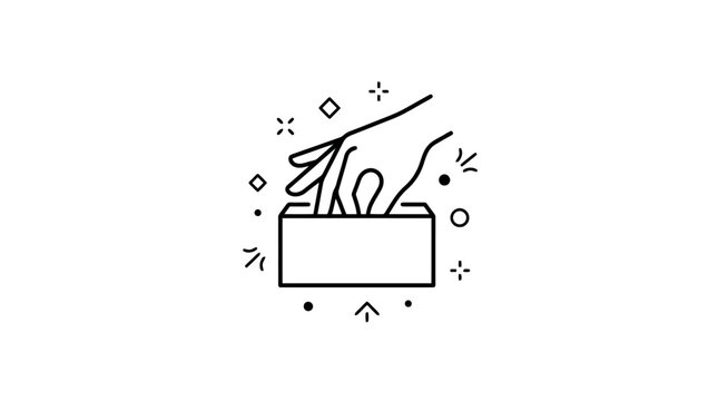 a hand reaching into a box with magic sparkles.