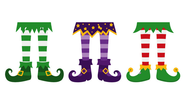 Cartoon fantasy legs with striped stockings and curled shoes