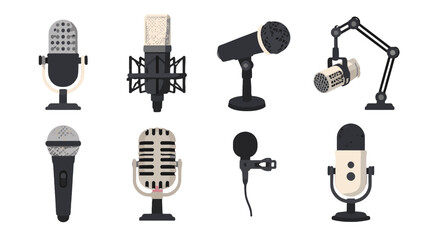 Set of cartoon microphone icons with studio and handheld designs © icon_art
