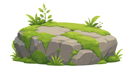 Moss covered stone with small plants flat vector illustration © icon_art