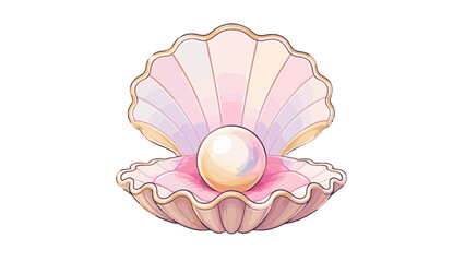 Obraz na płótnie Canvas Pastel pearl inside an open scallop shell illustration