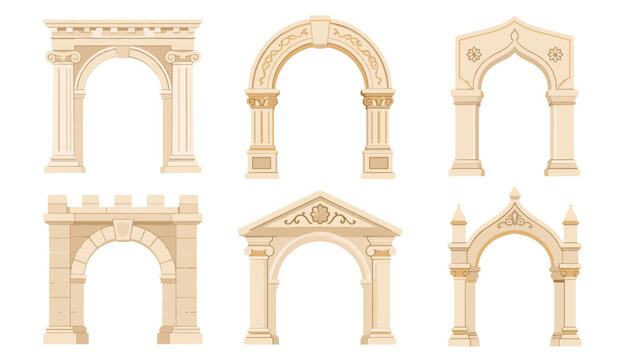 Set of decorative palace archways and columned gates