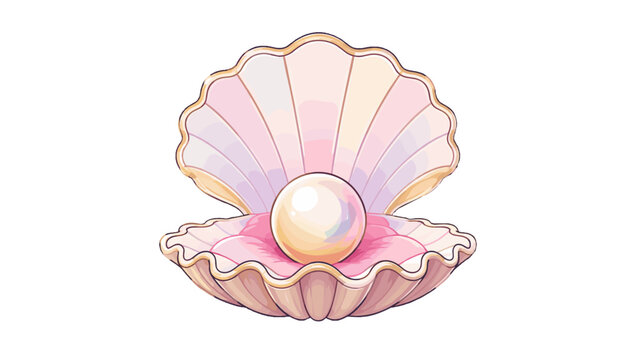 Pastel pearl inside an open scallop shell illustration