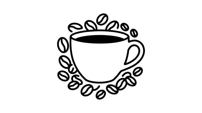 A cup of coffee with coffee beans.