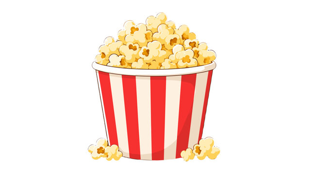 Striped popcorn bucket filled with popcorn vector illustration