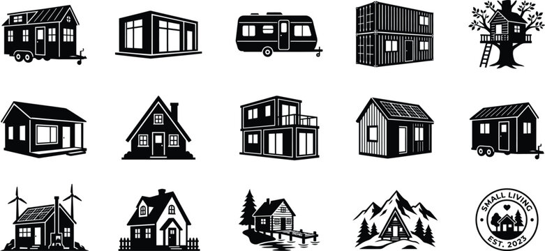 Silhouette of various small homes and houses