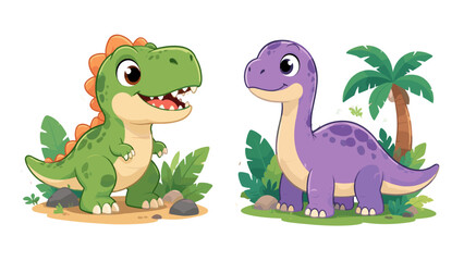 Cute cartoon dinosaur sticker set with two prehistoric reptiles © icon_art