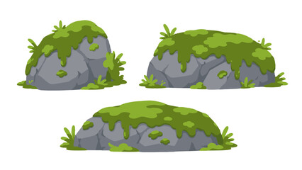 Cartoon moss covered gray rocks isolated vector set © icon_art