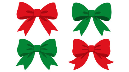 Fototapeta premium Set of red and green ribbon bows on white background