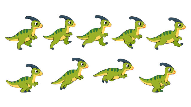 Cartoon dinosaur running animation sprite sequence set