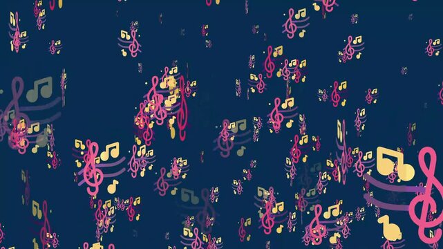 Falling music icon animation with falling effect from top to bottom . 4K animated video perfect for music overlays...