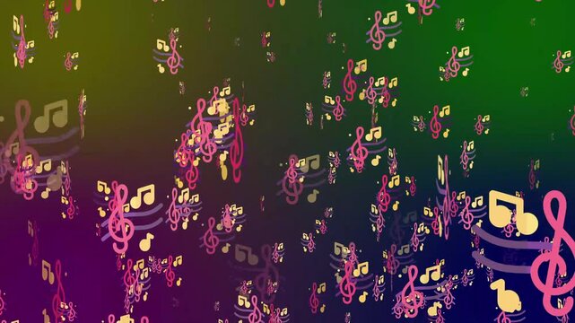 Falling music icon animation with falling effect from top to bottom . 4K animated video perfect for music overlays...