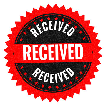 Red received stamp badge with bold text