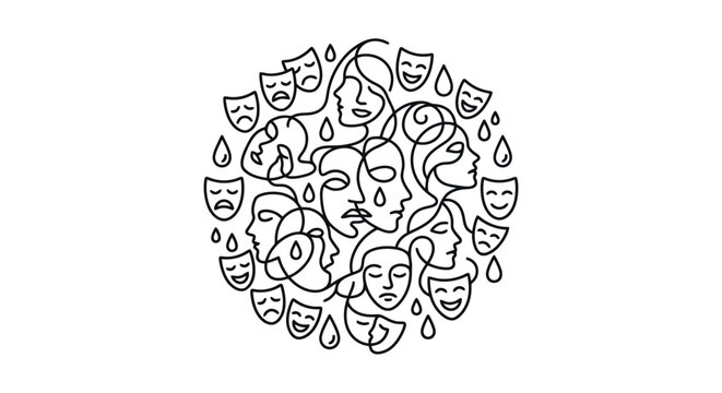 Emotional faces in a circular pattern.