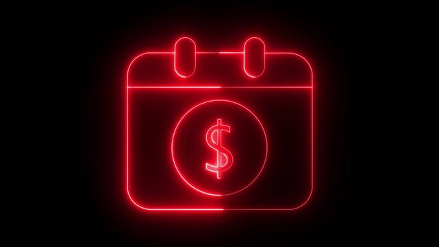 Neon red calendar with dollar sign financial deadline and payment due date concept money finance