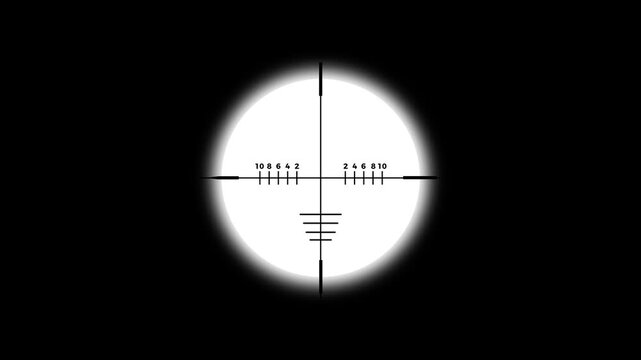Sniper Scope Crosshair Reticle Sight Animation on Isolated Black Background