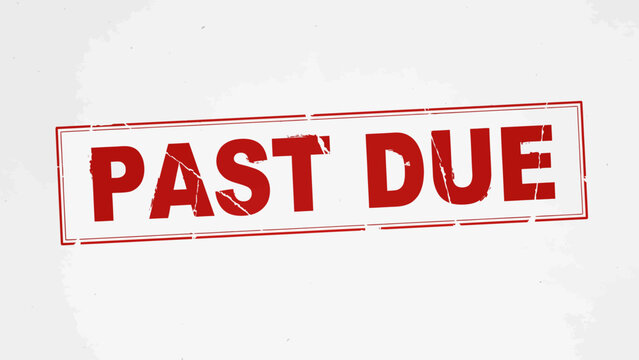 Red past due stamp or label with bold distressed text on transparent background . Vector Flat Illustration.