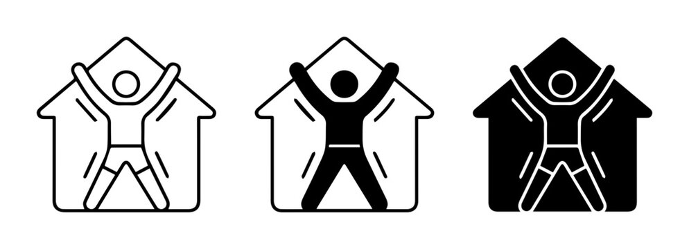 Home Workout Icons, Fitness Activity Symbols, Exercise at Home Vector Graphics