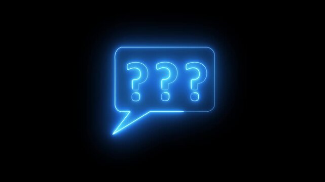 Neon blue question marks in speech bubble animation for faq and support concepts glowing 4k  video ,
