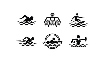 Obraz premium Swimming and water sports icon set for competitive events.
