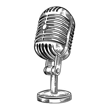 vintage studio microphone vector line art hand drawn illustration