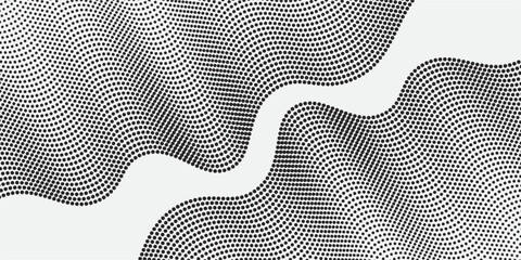 Abstract halftone wave made of black dots forming smooth curves on a light background. Minimal, clean, and suitable for modern or tech-style designs. © Hery