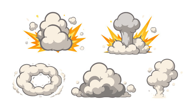 Cartoon smoke explosion and dust cloud effect set