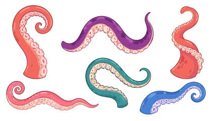 Cartoon octopus tentacles set in colorful flat vector style © Andrei