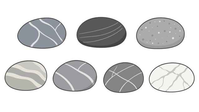 Set of smooth gray and white pebble stones vector illustration