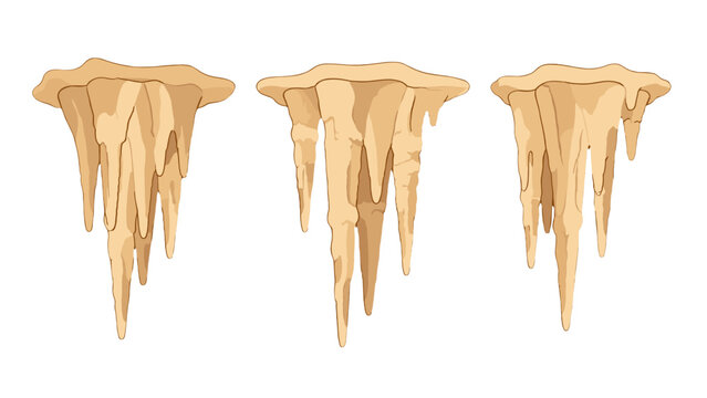 Cartoon stalactite cave formations isolated on white background