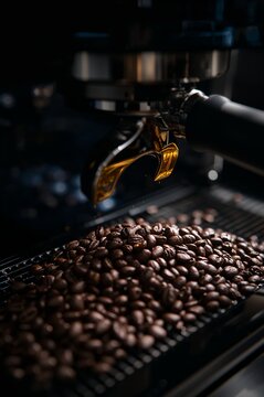 espresso machine pouring espresso coffee