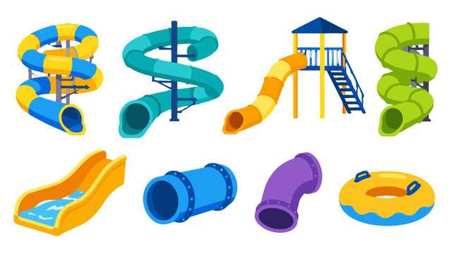 Cartoon water slide and tube set isolated on white background