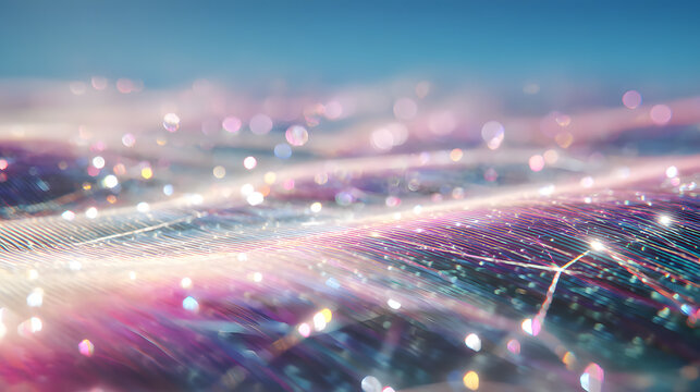 Abstract background featuring glowing lines of fiber optic data flowing through a dark space with soft bokeh light effects everywhere