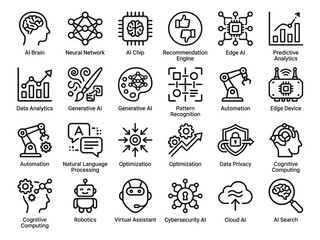 Fototapeta premium AI Assistant and Future Technology Icon Set