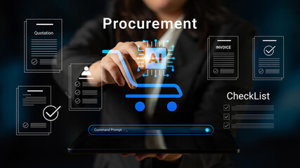 Obraz premium Innovative visualization of procurement processes enhanced by artificial intelligence, showcasing efficiency and digital transformation in modern business workflows. Cyphers