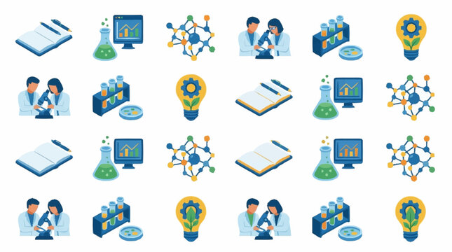 Flat Design Icons for Science Education and Technology Concepts.