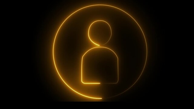 Glowing neon person sign, outline round avatar pictogram in vivid color. neon icon of user in flat style, person icon, user icon illustration. User profile 4k video.