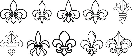 symbolic image Fluer de lis set, horizontal banner monochrome fleur de lis lily, antique monarchy symbols on transparent background, vintage decorative design elements coat of arms graphic design © MR Vector Store